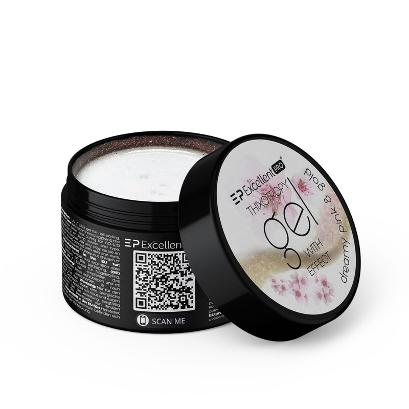 Excellent PRO Thixotropy gel with effect Dreamy Pink&Gold 15g - 1